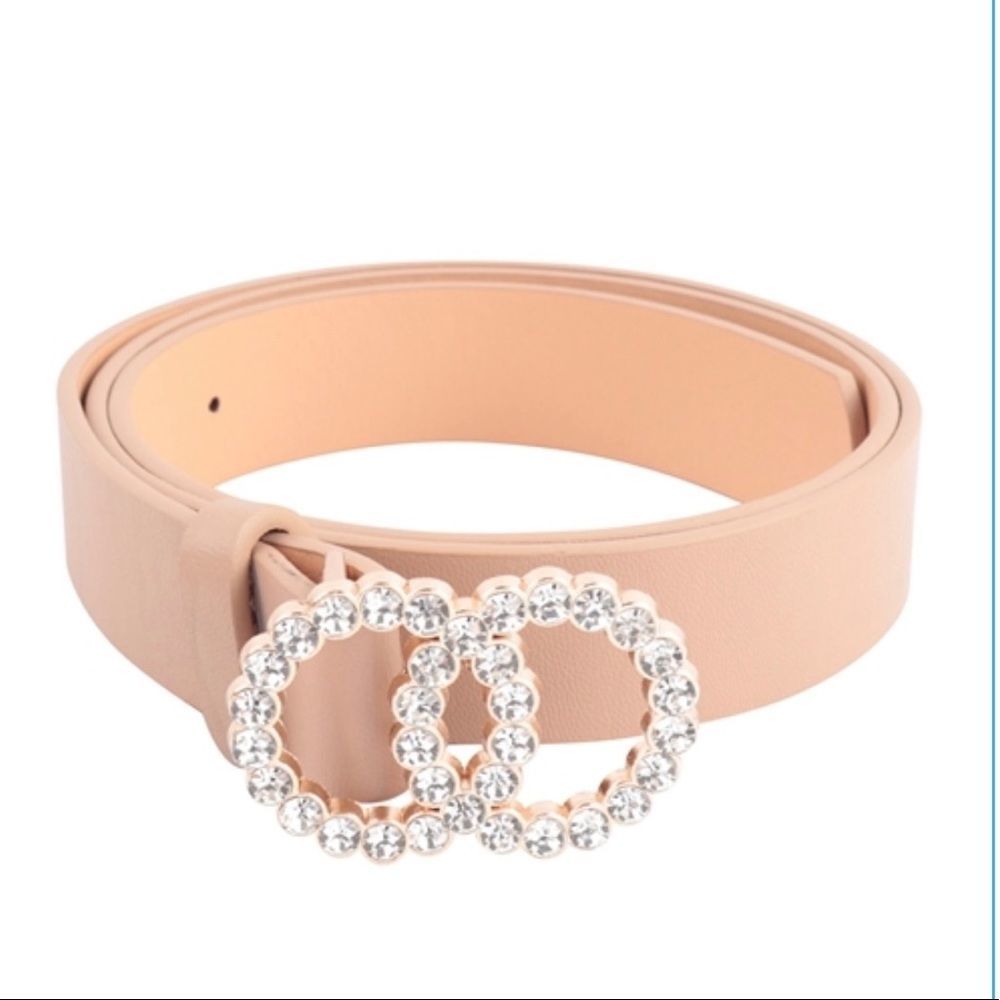 NEW Double Circle Gold Toned Bling Light Tan Colored Belt OS